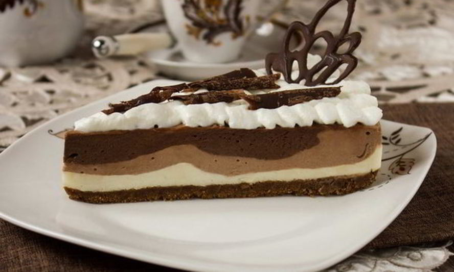 Рецепт трехслойного чизкейка с шоколадом