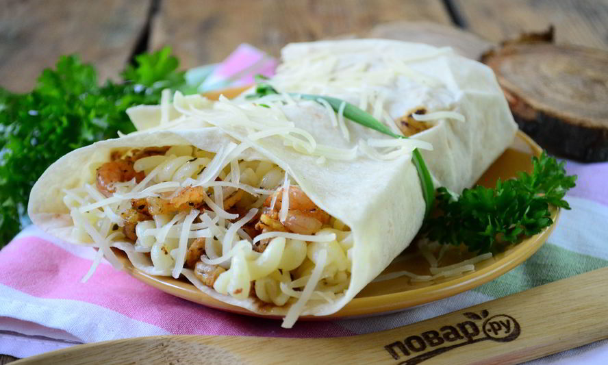 Рецепт пасты с креветками в лаваше