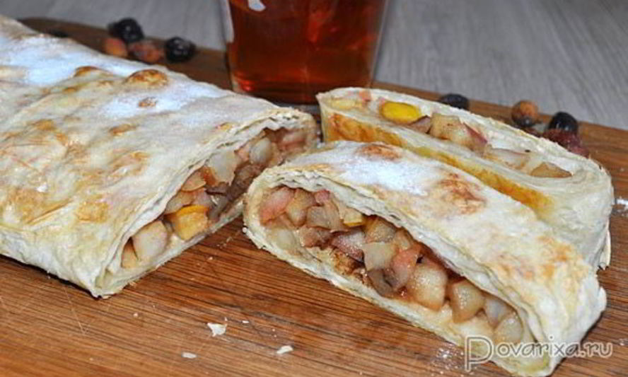 Рецепт рулета с яблоками из лаваша