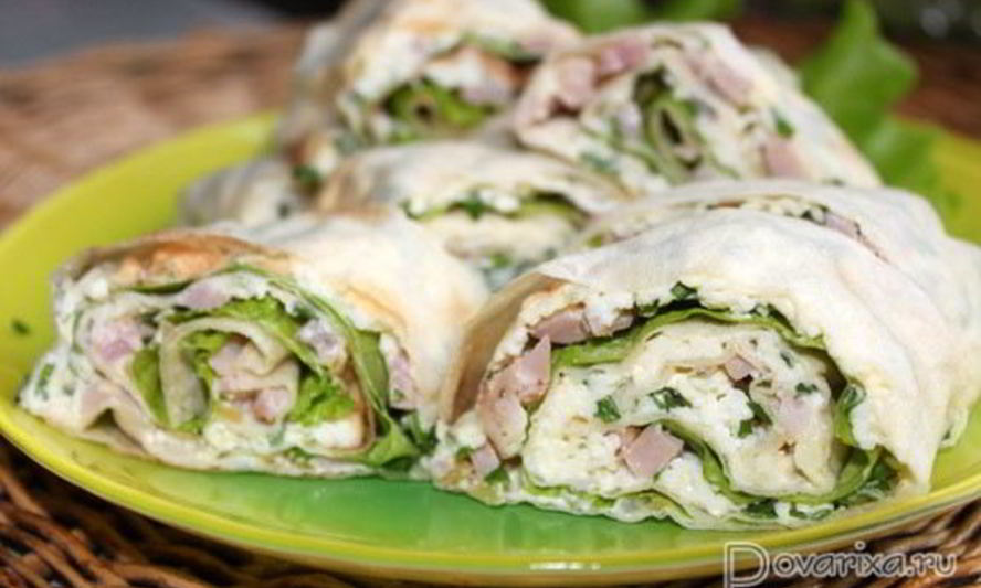 Рецепт закуски из лаваша с яйцом и ветчиной