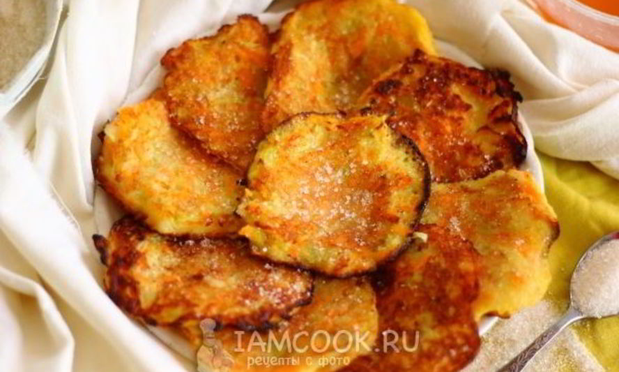 Рецепт сладких оладий из кабачков и моркови