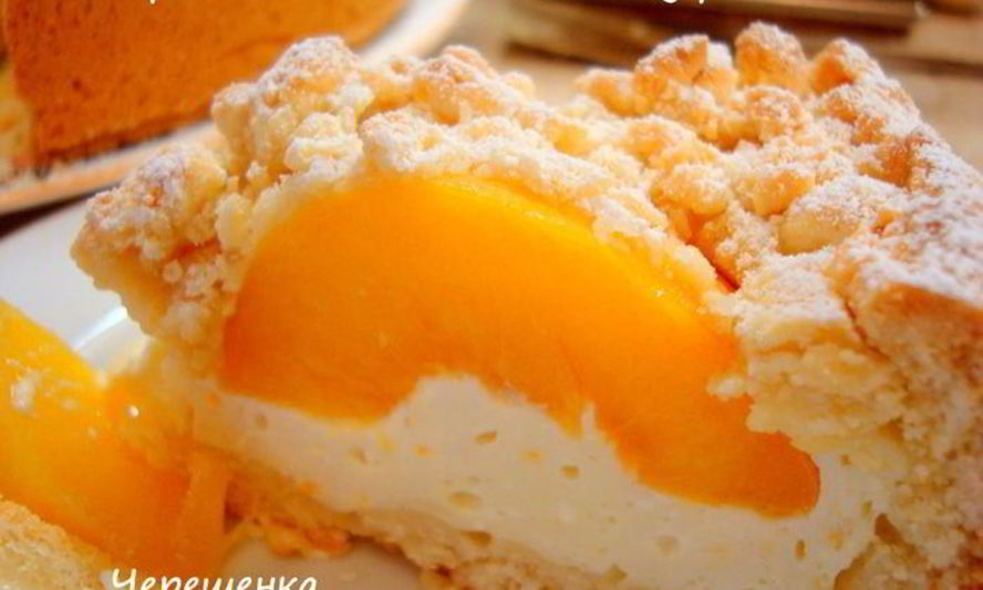 Рецепт творожного пирога с персиками