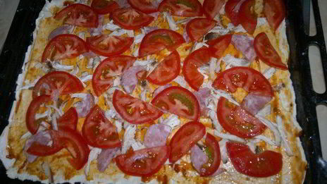 слоеная пицца с копченой грудкой