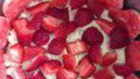 шарлотка с запеченным ревенем, баварским фисташковым кремом и клубникой