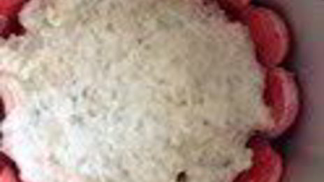 шарлотка с запеченным ревенем, баварским фисташковым кремом и клубникой