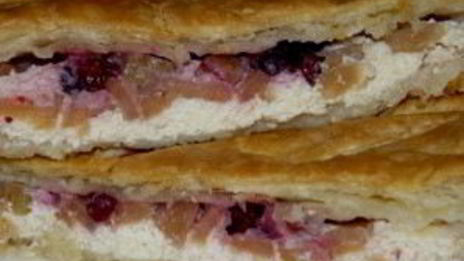 выпечка из слоеного дрожжевого теста с творогом