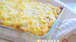 Макаронная запеканка с оливками и сыром