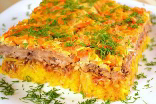 Рисовая запеканка с овощами и мясным фаршем