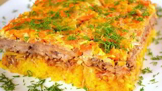 Рисовая запеканка с овощами и мясным фаршем