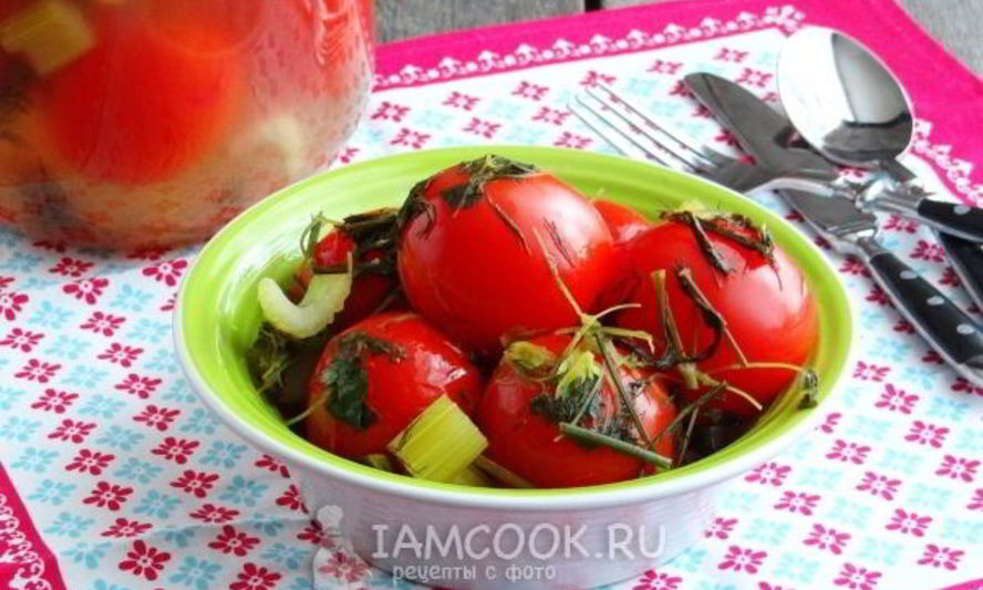 Рецепт помидоров, квашенных с чесноком и зеленью
