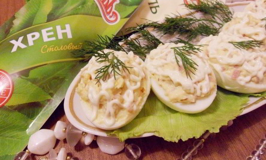 Рецепт яиц, фаршированных ветчиной и хреном