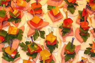 Канапе с ветчиной сыром и помидорами