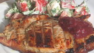 Маринованная в катыке свиная корейка с соусом из слив