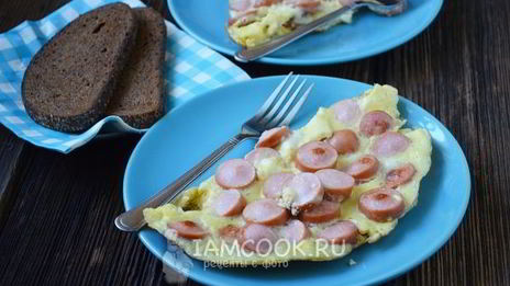омлет с сосисками на сковороде