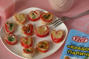 Омлетики Сердца с крабовыми палочками