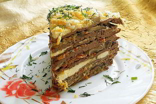 Печеночный торт с грибами