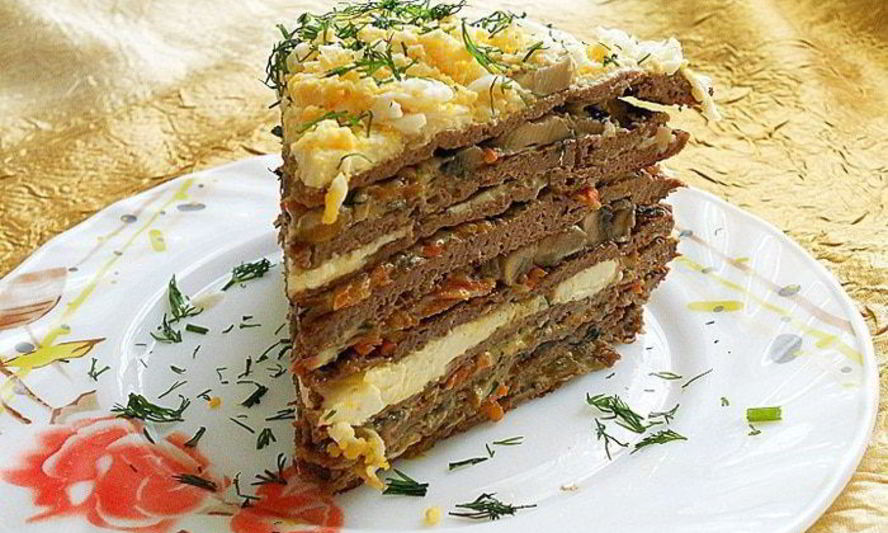 Рецепт печеночного торта с грибами