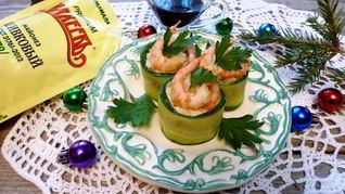 Роллы из огурца с креветками