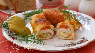 Куриные рулетики с плавленным сыром