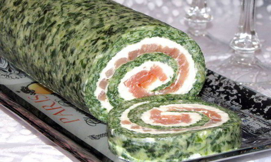 Рецепт рулета из шпината и семги со сливочным сыром
