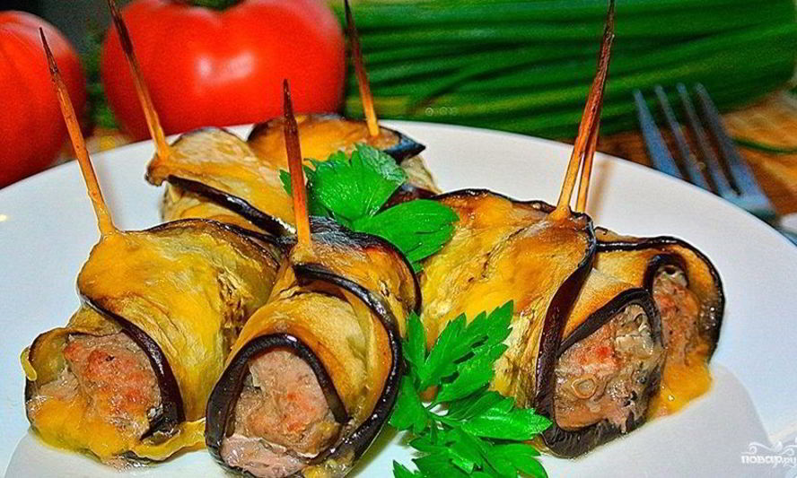 Рецепт рулетиков из баклажанов с фаршем