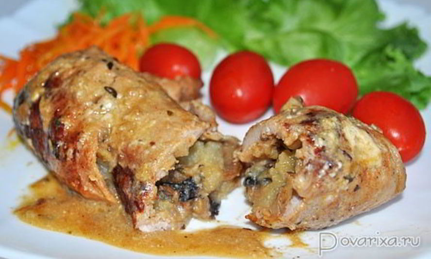 Рецепт свиных рулетиков с грибами и картошкой