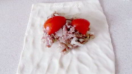 самса с мясом и помидорами