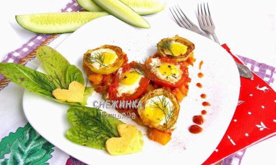 Рецепт сердечной яичницы из перепелиных яиц с овощами