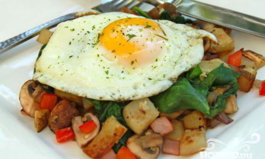 Рецепт яичницы с грибами на завтрак